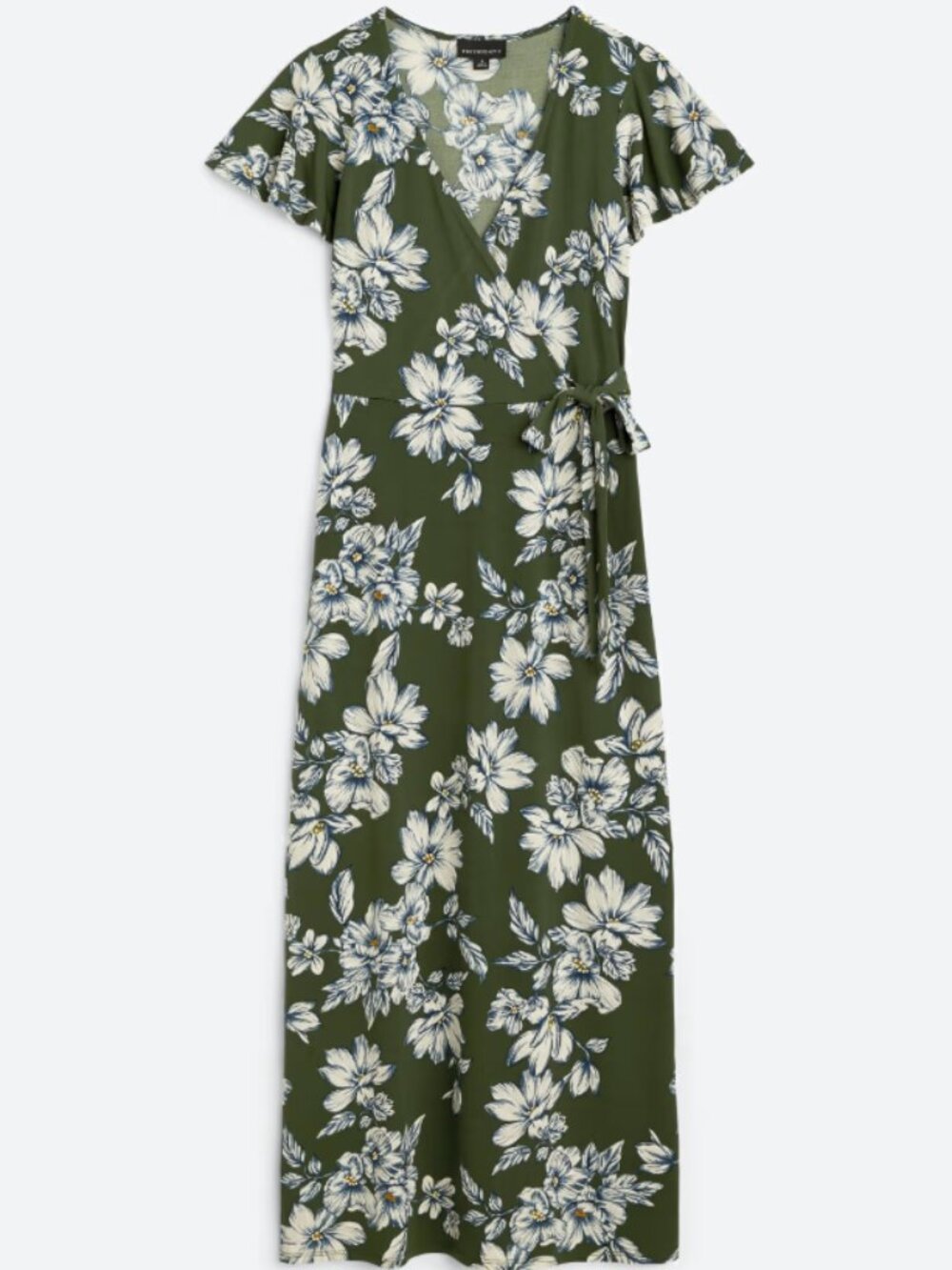 FORTUNE + IVY Irene Faux Wrap Brushed Knit Straight Hem Maxi Dress XL Green